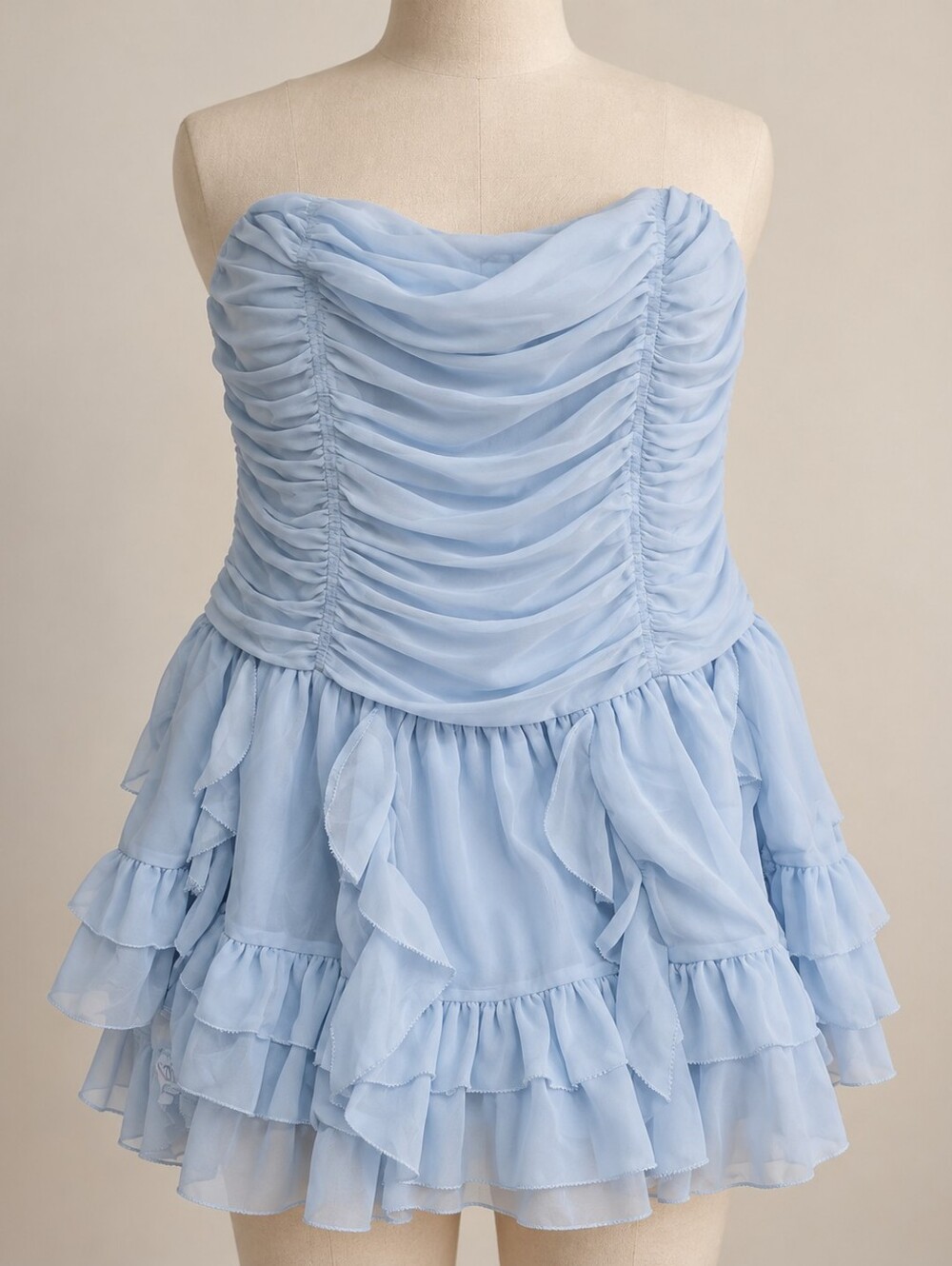 American Eagle AE Light Blue Strapless Drop Waist Ruffle Dress size large NEW